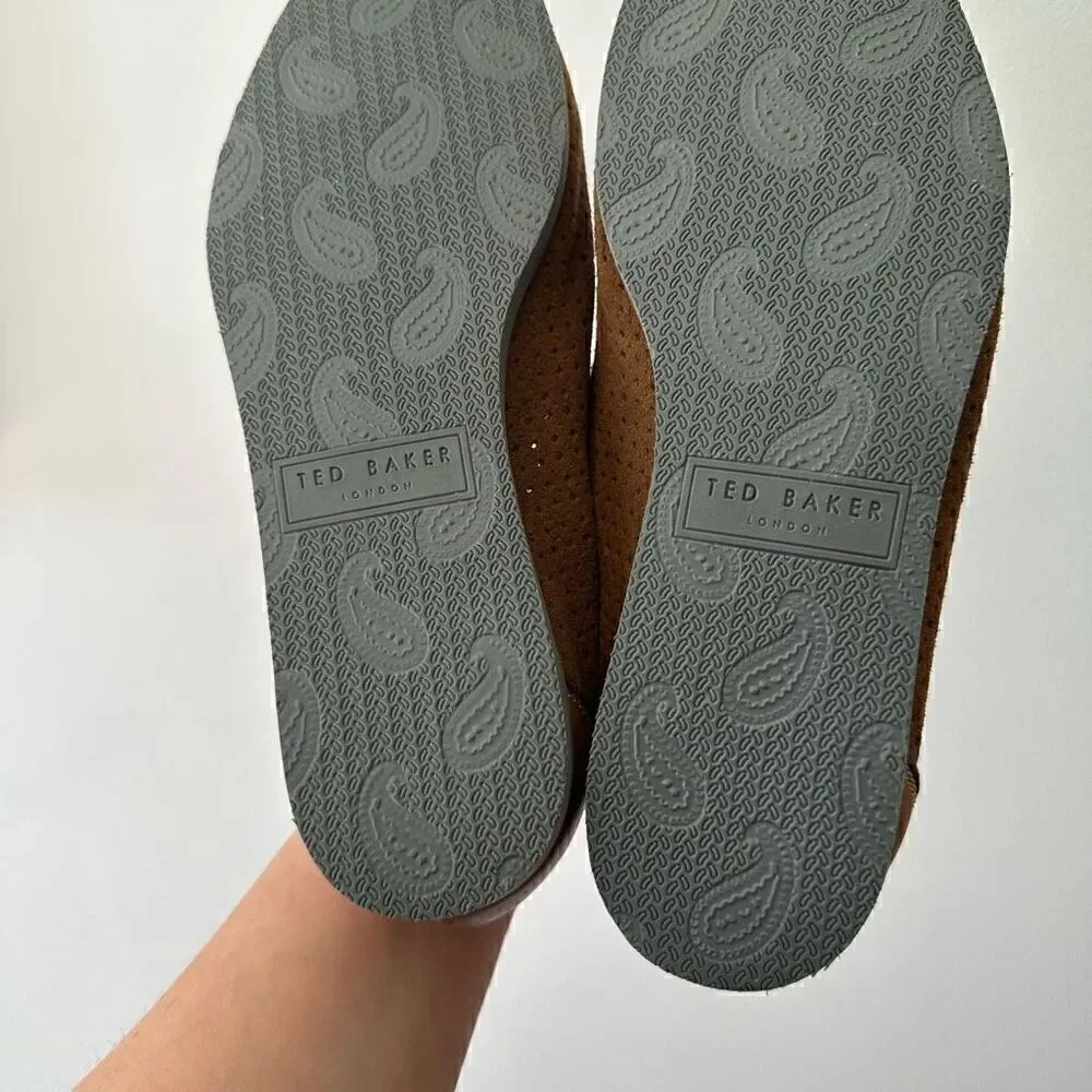 Ted Baker Men’s Oshua Perforated Suede Cognac Brown Leather Slip on Loafers